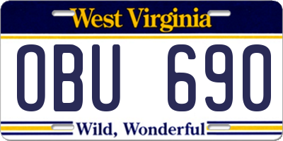 WV license plate OBU690