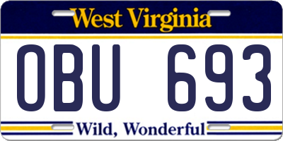 WV license plate OBU693