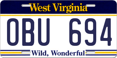 WV license plate OBU694