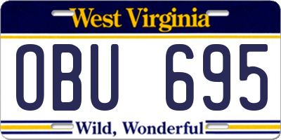 WV license plate OBU695