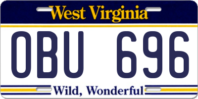 WV license plate OBU696