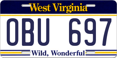WV license plate OBU697