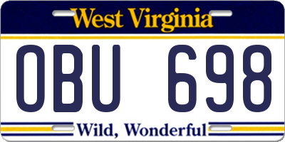 WV license plate OBU698