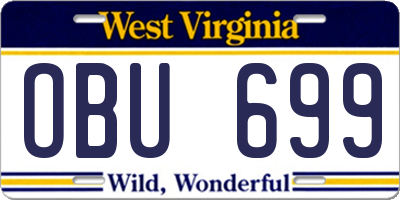 WV license plate OBU699