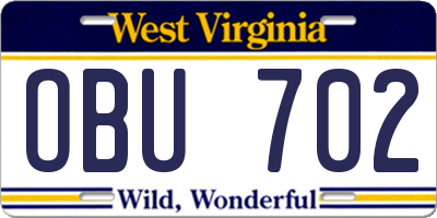 WV license plate OBU702