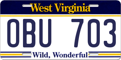 WV license plate OBU703