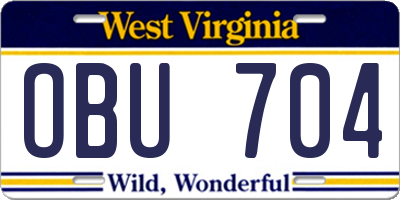 WV license plate OBU704