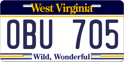 WV license plate OBU705