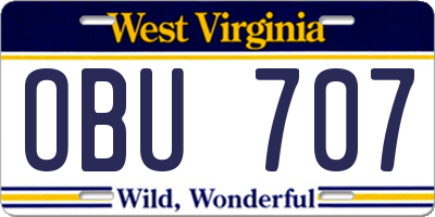 WV license plate OBU707