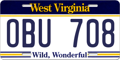 WV license plate OBU708