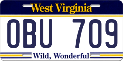 WV license plate OBU709