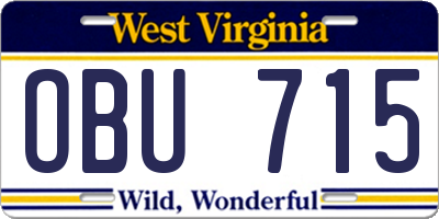 WV license plate OBU715