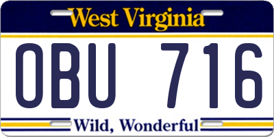 WV license plate OBU716