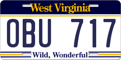 WV license plate OBU717