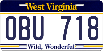 WV license plate OBU718