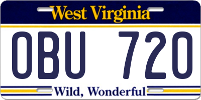 WV license plate OBU720