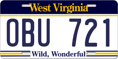 WV license plate OBU721