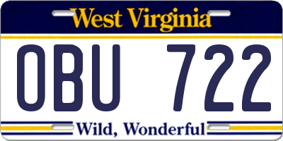 WV license plate OBU722