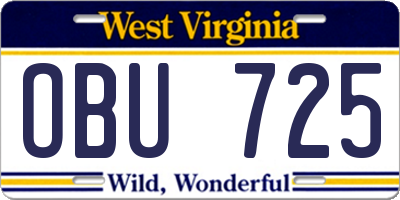 WV license plate OBU725