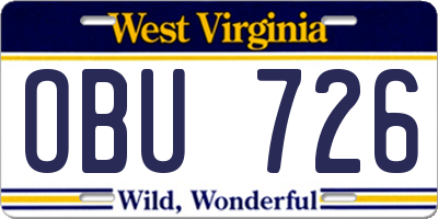 WV license plate OBU726