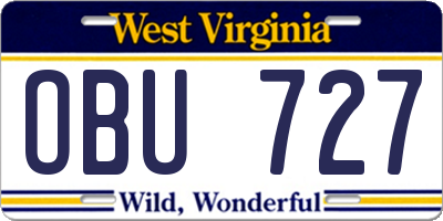 WV license plate OBU727