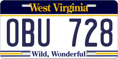 WV license plate OBU728