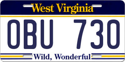 WV license plate OBU730
