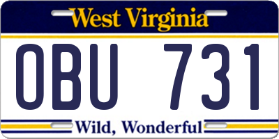 WV license plate OBU731
