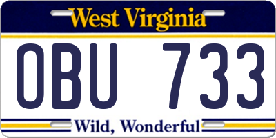 WV license plate OBU733