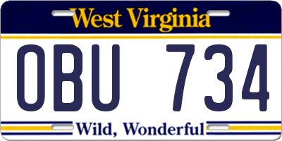 WV license plate OBU734