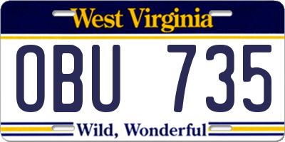 WV license plate OBU735