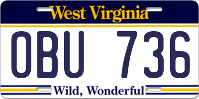 WV license plate OBU736