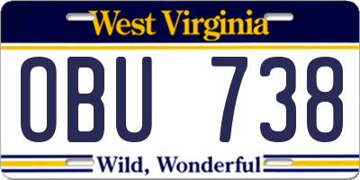 WV license plate OBU738