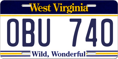 WV license plate OBU740
