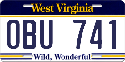 WV license plate OBU741