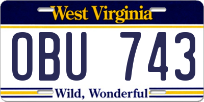WV license plate OBU743