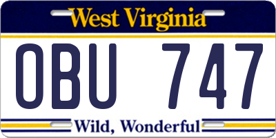 WV license plate OBU747