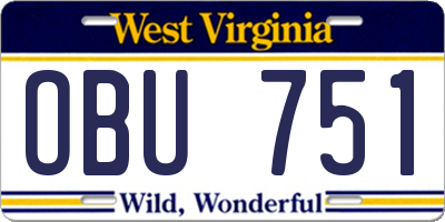 WV license plate OBU751