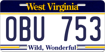 WV license plate OBU753