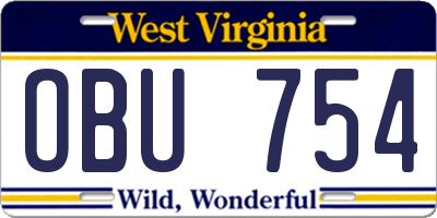 WV license plate OBU754