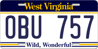 WV license plate OBU757