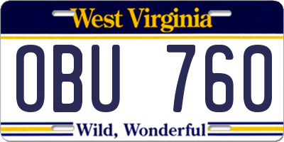WV license plate OBU760