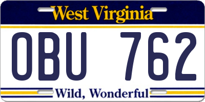WV license plate OBU762