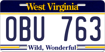 WV license plate OBU763