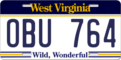 WV license plate OBU764