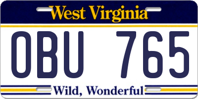 WV license plate OBU765