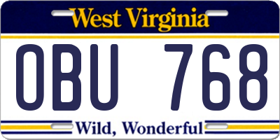 WV license plate OBU768