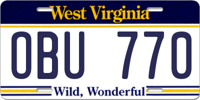 WV license plate OBU770