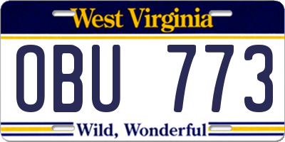 WV license plate OBU773