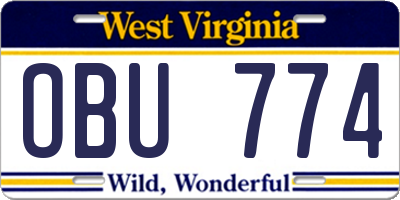 WV license plate OBU774